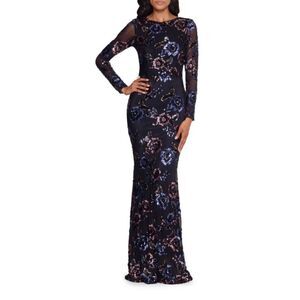 Betsy and Adam Floral Sequin Sheath Gown size 14